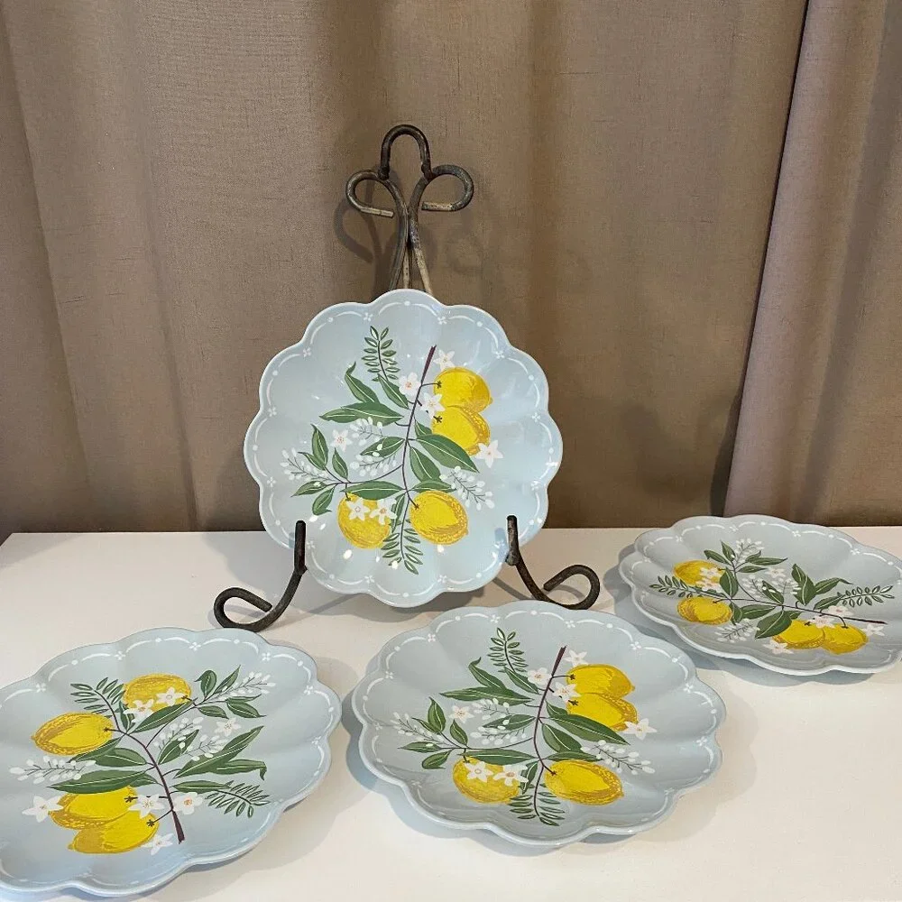 Laura Ashley set of 4 Melamine Plates Lemons Summer Garden Indoor Outdoor 9